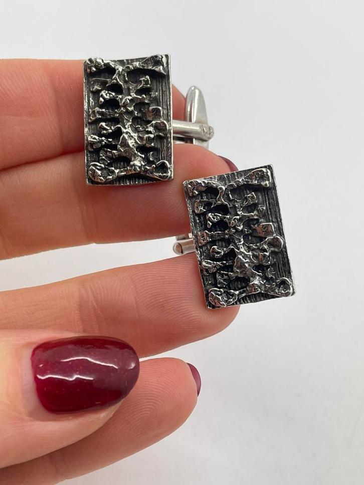 A862 Prachtige zilveren manchetknopen brutalist, Sieraden, Tassen en Uiterlijk, Antieke sieraden, Manchetknopen, Zilver, Ophalen of Verzenden