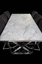 Complete Woonkamer Meubelset - Marmerlook & 6 Stoelen, Ophalen, Zo goed als nieuw, 6 tot 8 stoelen