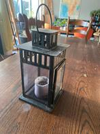 Windlicht met paars glas, Ophalen, Gebruikt, Zwart, Metaal