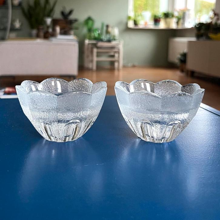 Vintage Franse glazen kandelaars, Antiek en Kunst, Antiek | Kandelaars, Ophalen of Verzenden