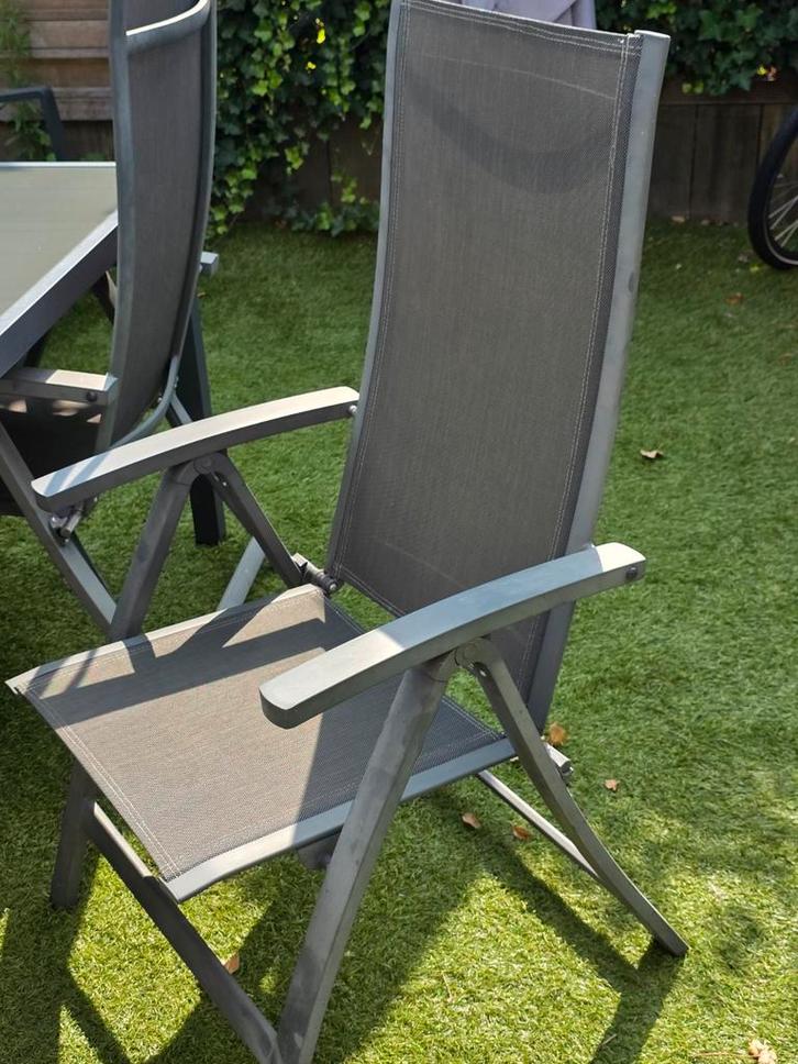 4 Verstelbare Tuinstoelen met Kussens, Tuin en Terras, Tuinstoelen, Gebruikt, Metaal, Inklapbaar, Verstelbaar, Ophalen