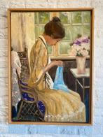 “ Het Naaistertje” Olie op paneel. Beatrix Koning., Antiek en Kunst, Ophalen