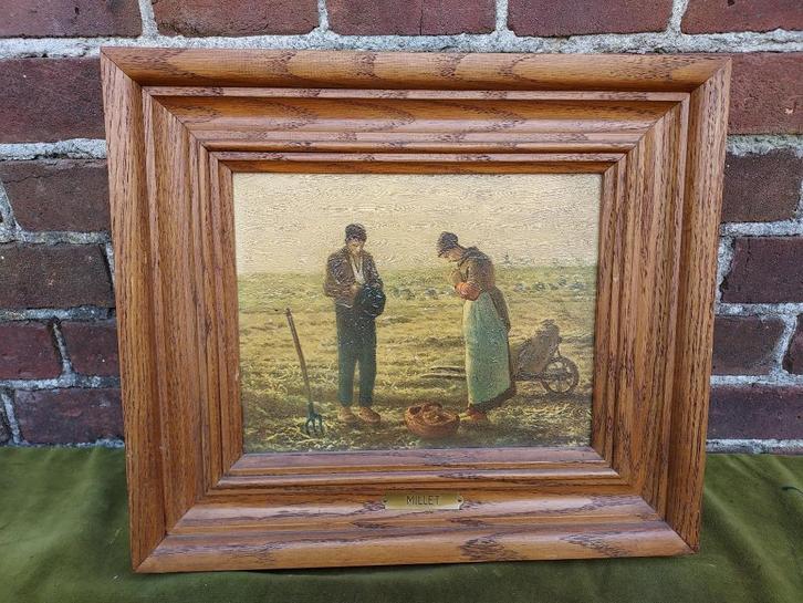 Schilderij aardappel rooiers in eiken lijst., Antiek en Kunst, Kunst | Schilderijen | Klassiek, Verzenden