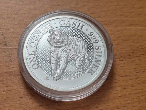 St Helena. One Ounce Cash 999 Silver. Indian Wildlife: Tiger, Postzegels en Munten, Edelmetalen en Baren, Zilver, Ophalen of Verzenden