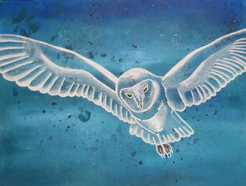 Prachtig Schilderij van een vliegende uil, Antiek en Kunst, Kunst | Schilderijen | Modern, Ophalen of Verzenden