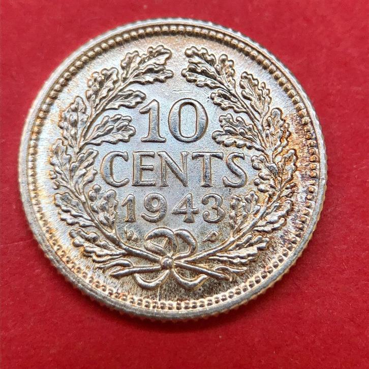 10 cent 1943 EP. Unc., Postzegels en Munten, Munten | Nederland, Losse munt, 10 cent, Koningin Wilhelmina, Zilver, Ophalen of Verzenden