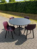 HAY AAT20 tafel 128cm zwart + 4x Hay Neu12 stoelen, Metaal, Gebruikt, Rond, Ophalen of Verzenden