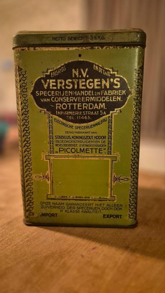 Oude N.V. Verstegen's Specerijenbus, Verzamelen, Merken en Reclamevoorwerpen, Gebruikt, Gebruiksvoorwerp, Ophalen of Verzenden