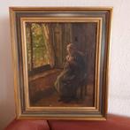 Naaister bij het raam, klassiek Hollands olieverf op doek, Ophalen of Verzenden