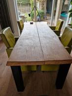 4 lederen leren groene eetkamerstoelen, Huis en Inrichting, Stoelen, Ophalen, Gebruikt, Overige kleuren, Leer