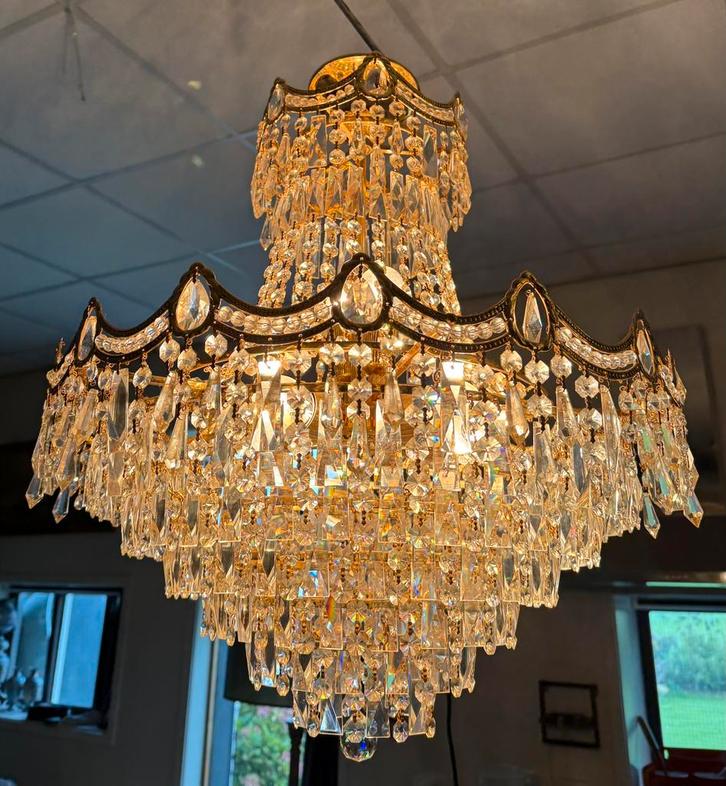 Prachtige Empire Boheems kristal kroonluchter, Huis en Inrichting, Lampen | Kroonluchters, Zo goed als nieuw, Glas, Metaal, Ophalen of Verzenden