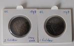 2 zilveren Wilhelmina gulden munten 1897 in Patina, Postzegels en Munten, Munten | Nederland, Zilver, Koningin Wilhelmina, 1 gulden