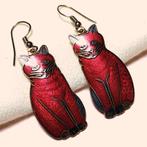 Vintage email cloisonné rode poezen katten oorbellen, Sieraden, Tassen en Uiterlijk, Oorbellen, Hangers, Verzenden, Rood, Glas