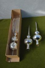 3 antieke glazen zilveren kerstboom pieken waarvan 1 deukpie, Ophalen of Verzenden, Gebruikt