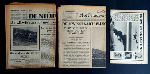 2 krantenbladen crash KLM F.22 “Kwikstaart” uit 1935 (K1066), Verzamelen, Luchtvaart en Vliegtuigspotten, Gebruikt, Boek of Tijdschrift
