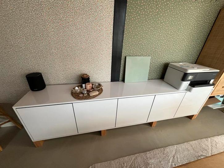 Wit Hoogglans Dressoir - 5 Deurs - 254x40x66cm, Huis en Inrichting, Kasten | Dressoirs, Zo goed als nieuw, 200 cm of meer, 25 tot 50 cm