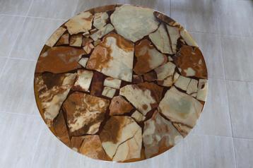 Brocante Marmeren Salontafel Rond (Onyx) beschikbaar voor biedingen