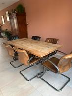 6 lederen stoelen en tafel, Huis en Inrichting, Ophalen of Verzenden, Gebruikt, Bruin