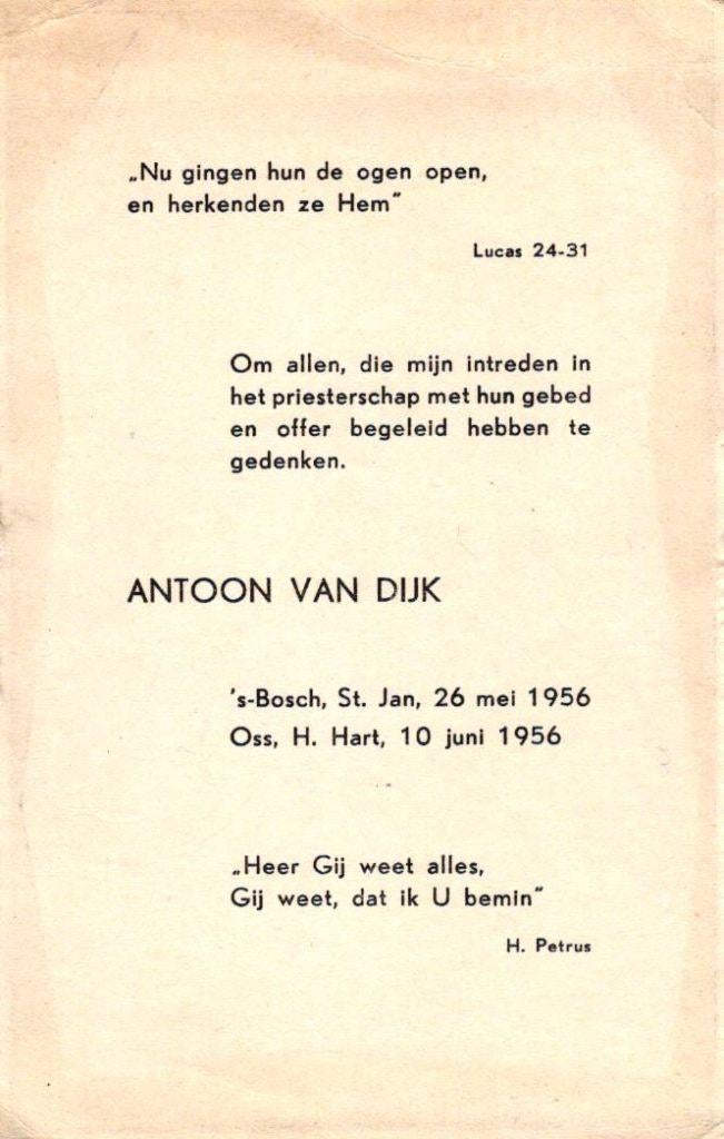 Dijk van Antoon 1956 Oss, Verzamelen, Bidprentjes en Rouwkaarten, Ophalen of Verzenden