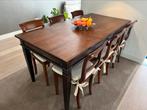 Massief houten eettafel plus 6 stoelen, Ophalen, Gebruikt, Koloniaal, 4 tot 6 stoelen