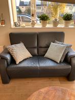 Donker Blauwe Leren 2 Zits-Bank incl.kussens, Huis en Inrichting, Ophalen, Zo goed als nieuw, 75 tot 100 cm