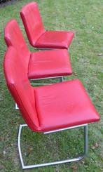 3 leren Ferrari-rode stoelen - rvs slede-poten, Ophalen, Gebruikt, Drie, Metaal