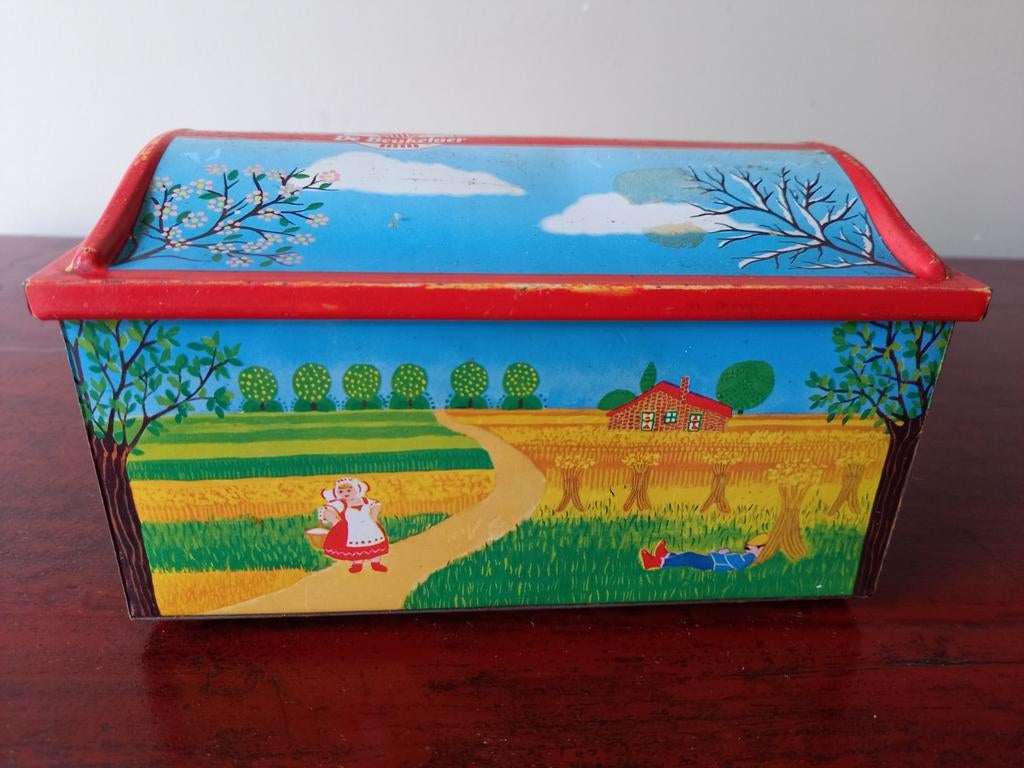 Oude koekjestrommel / koekjesblik van De Beukelaer, Verzamelen, Blikken, Gebruikt, Koek(jes), Overige merken, Ophalen