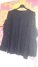 Mooie zwarte top longsleeve met roezelmouw t/m 46, Ophalen of Verzenden, Zo goed als nieuw, Zwart, Shirt of Top