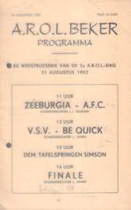PROGRAMMA A.R.O.L. BEKER 1952 VSV ZEEBURGIA AFC BE QUICK, Verzamelen, Ophalen of Verzenden, Gebruikt, Buitenlandse clubs