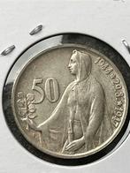 Tsjechoslowakije hele mooie 50 korun 1947, Zilver, Ophalen of Verzenden, Losse munt, Overige landen