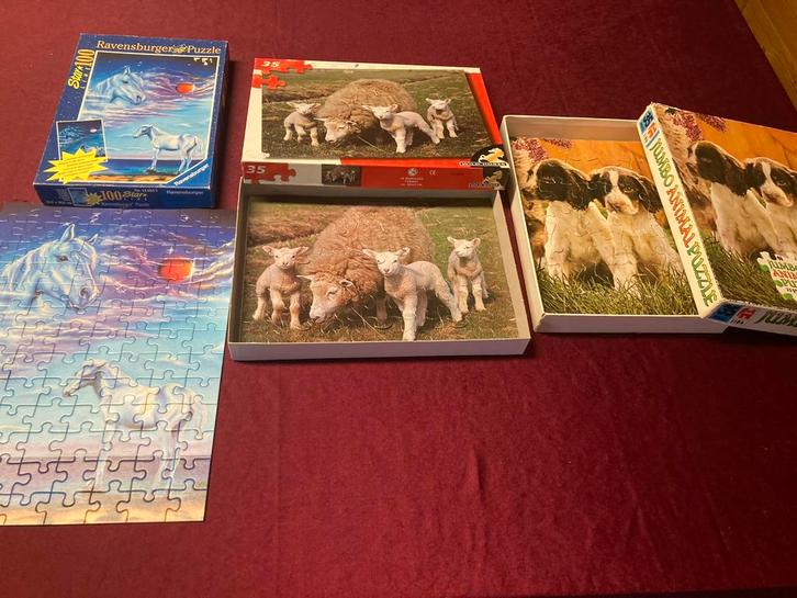 3 Kinderpuzzels: Dieren (Paarden, Schapen, Honden), Hobby en Vrije tijd, Denksport en Puzzels, Zo goed als nieuw, Legpuzzel, Minder dan 500 stukjes