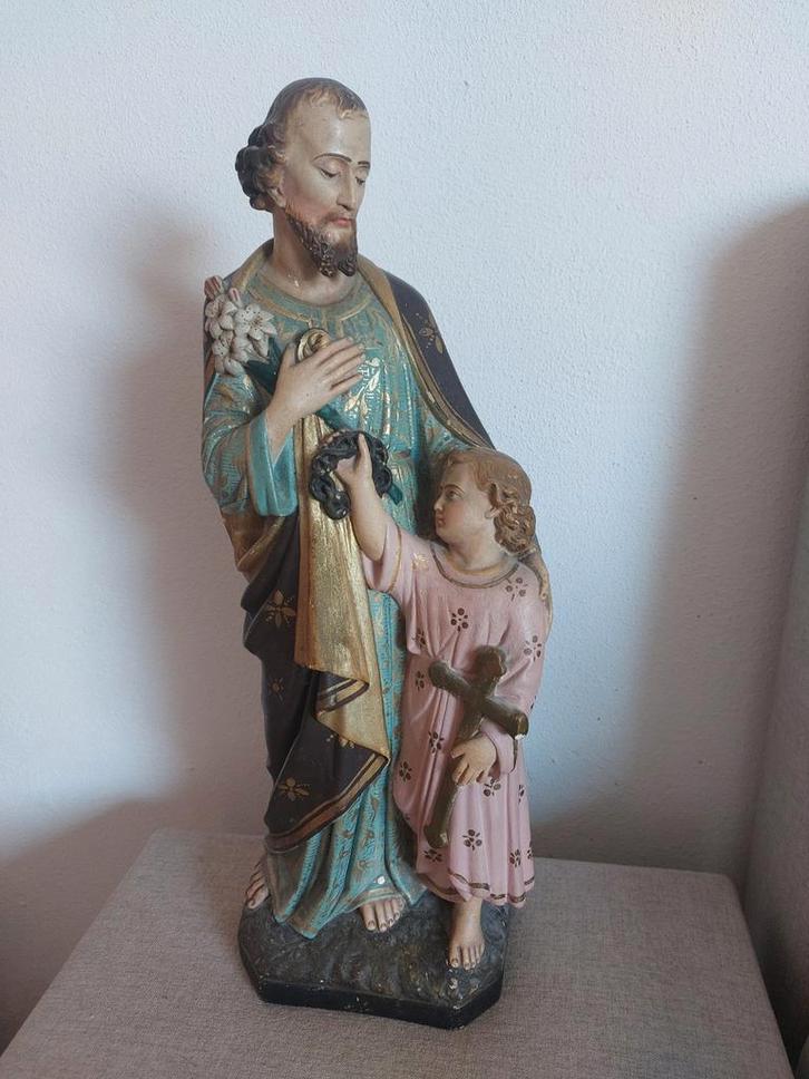 Antiek Sint Jozef beeld met kind Jezus, Antiek en Kunst, Antiek | Religie, Ophalen