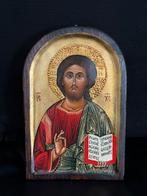 Byzantijns handbeschilderd icoon Jezus Christus Pantocrator, Antiek en Kunst, Verzenden