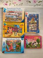 Pakket 5 puzzels 200 stukjes - treinen, pippi, ark van noach, Ophalen of Verzenden, Minder dan 500 stukjes, Zo goed als nieuw