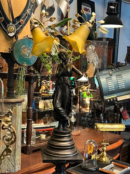 Grote klassiek Art-Nouveau stijl lamp, glas 93 cm!, Antiek en Kunst, Antiek | Lampen, Ophalen