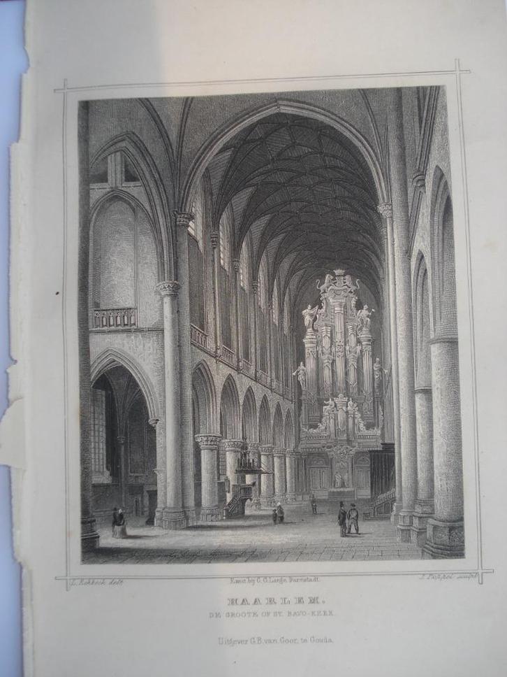 023 Haarlem St.Bavo Kerk Staalgravure 1860, Antiek en Kunst, Kunst | Etsen en Gravures, Ophalen of Verzenden