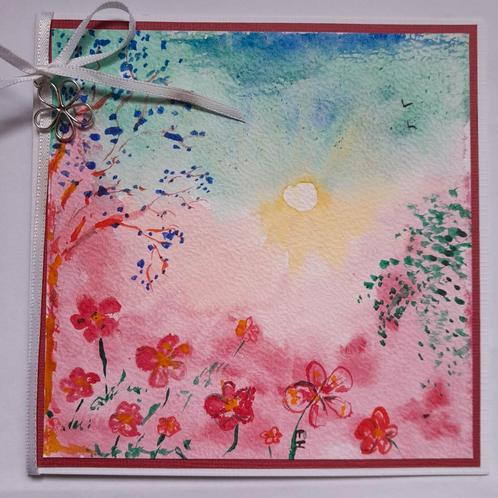 Kaart geschilderd met aquarel verf., Hobby en Vrije tijd, Kaarten | Zelfgemaakt, Zo goed als nieuw, Ophalen of Verzenden