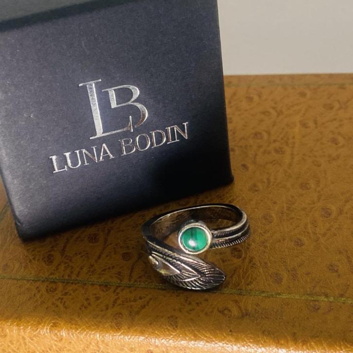 Luna Bodin 925 Zilveren Ring – Natuurlijke Malachiet, Sieraden, Tassen en Uiterlijk, Ringen, Zo goed als nieuw, Dame, Zilver, Zilver