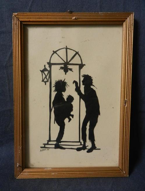 Knipsel van mensen bij een deur, gesign. K (Koos) Post 1985, Antiek en Kunst, Kunst | Overige Kunst, Ophalen of Verzenden