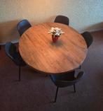 Houten ronde tafel met 5 mooie stoelen, Huis en Inrichting, Tafels | Eettafels, Ophalen, Gebruikt, Rond, Vier personen