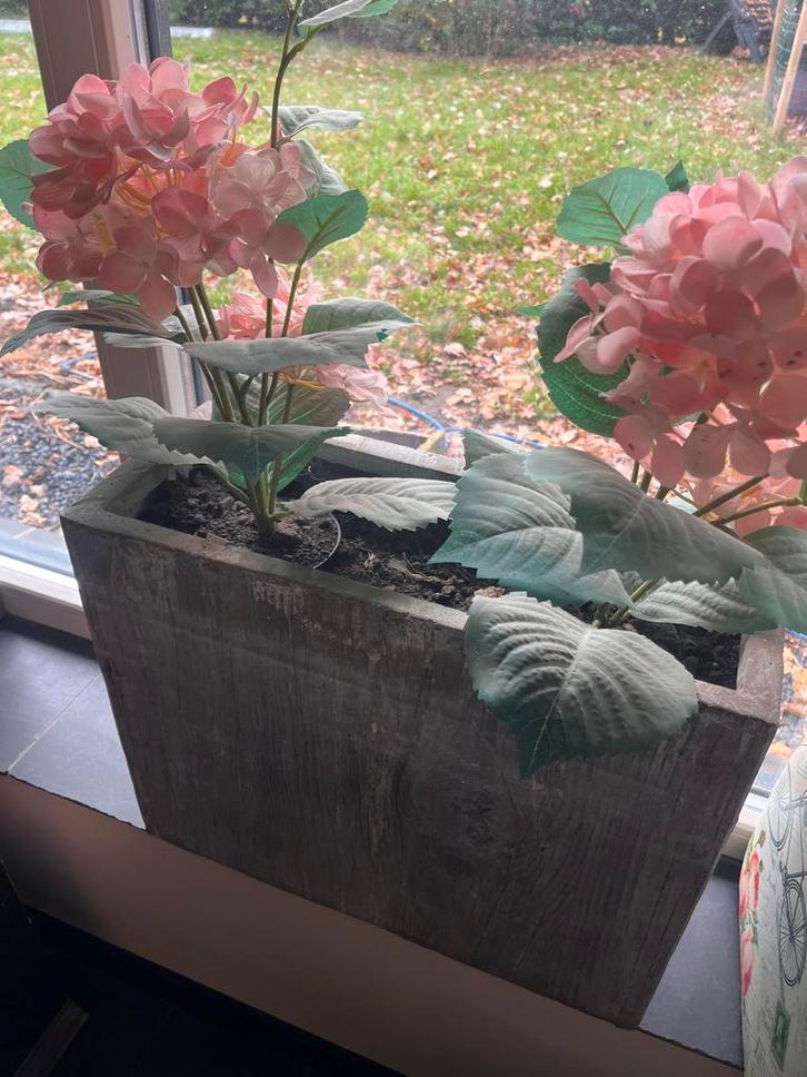 Gratis Bloembak met Kunst Hortensia, Huis en Inrichting, Woonaccessoires | Kunstplanten en Kunstbloemen, Zo goed als nieuw, Binnen
