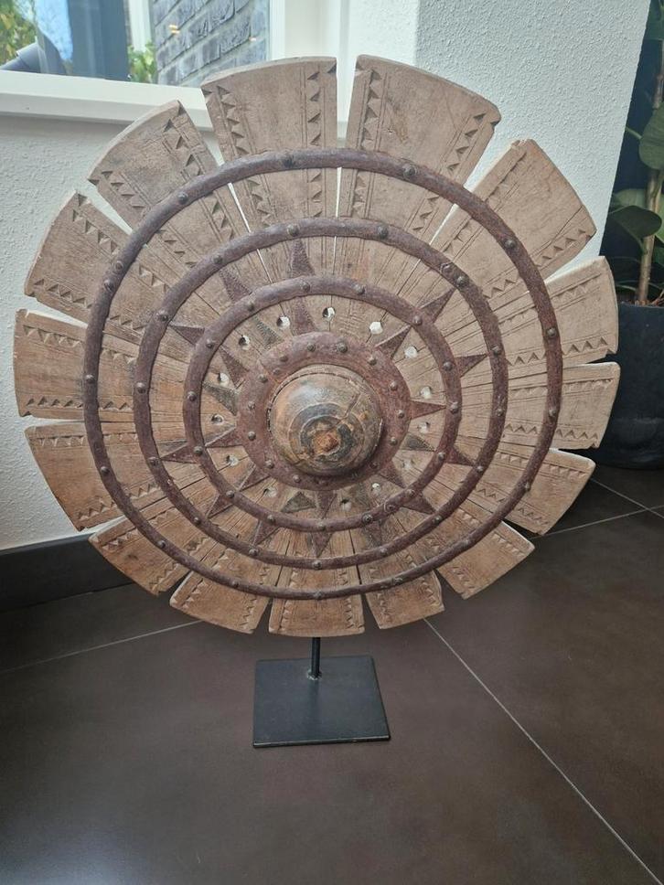 Decoratief Houten Wiel op Standaard, Huis en Inrichting, Woonaccessoires | Overige, Gebruikt, Ophalen of Verzenden