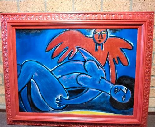 Groot expressief schilderij, stijl van Chagall, rood, blauw, Antiek en Kunst, Kunst | Schilderijen | Abstract, Ophalen