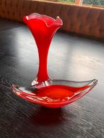 Glazen vaasje rood en schaaltje, Minder dan 50 cm, Glas, Gebruikt, Ophalen of Verzenden