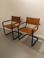Cognac Leren Stoelen met Zwart Frame - Vintage Retro, Ophalen