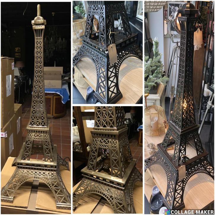 Tafellamp Eichholtz Eiffel in brons antiek koper Eiffeltoren, Huis en Inrichting, Lampen | Tafellampen, Nieuw, 75 cm of meer, Metaal
