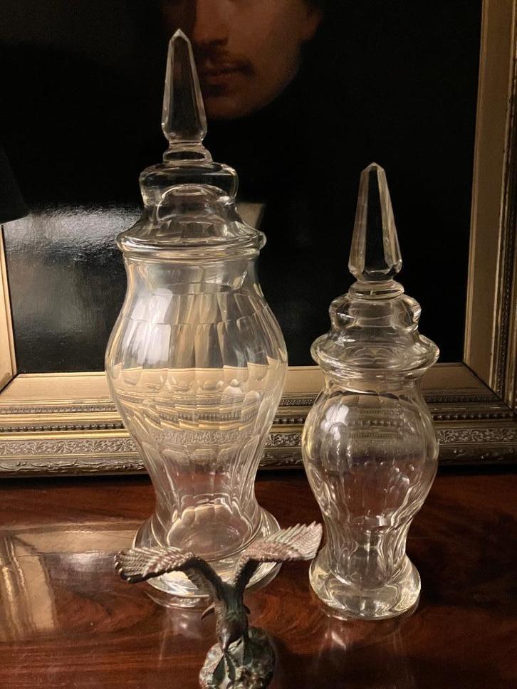 Paar oude kristallen dekselcoupes, Antiek en Kunst, Antiek | Glas en Kristal, Ophalen of Verzenden