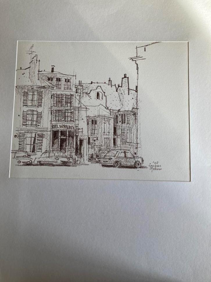 Authentieke tekening van Langres fr, Antiek en Kunst, Kunst | Tekeningen en Foto's, Ophalen