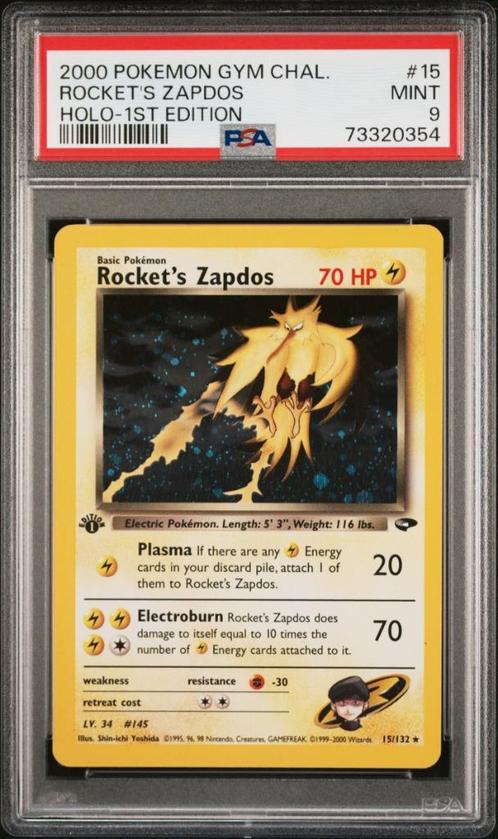 15/132 rocket's zapdos 1e psa 9 € 375,00 holo, Hobby en Vrije tijd, Verzamelkaartspellen | Pokémon, Nieuw, Losse kaart, Ophalen of Verzenden