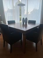 Eetkamer met 4 leren stoelen, Ophalen, Zo goed als nieuw, 4 tot 6 stoelen